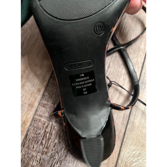 NEW Women's Nine West Leopard Print Ankle Strap Heels Size 11 Brown Black - Picture 11 of 11